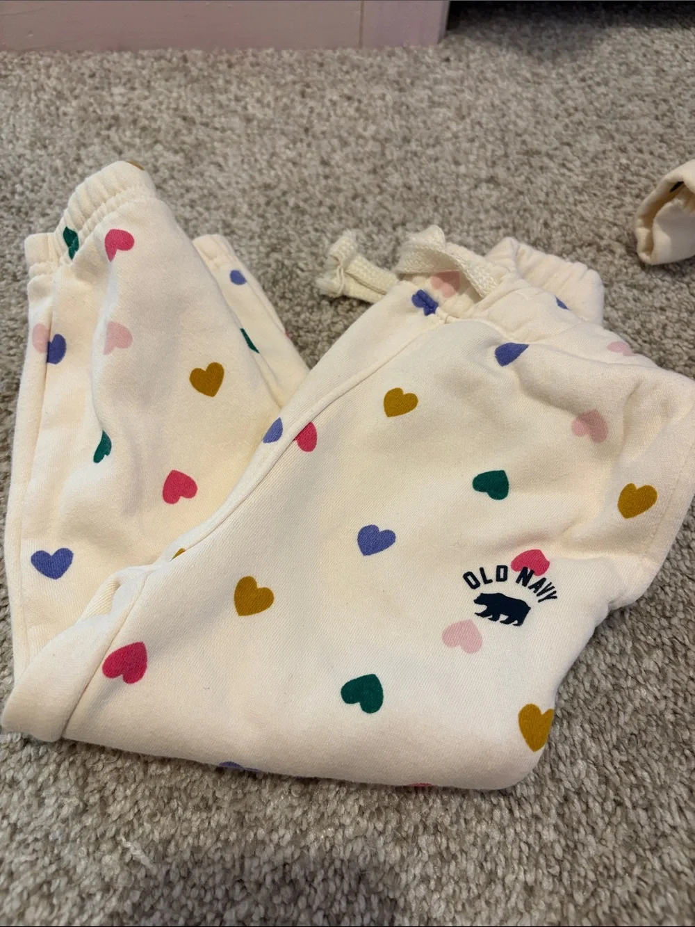 Old Navy Cream Hoodie & Joggers Set with Multicolor Hearts